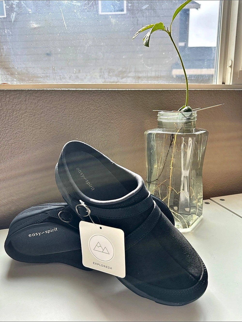 Easy Spirit Slip 0n Sandals Explore24 Black Buckle Flats NWT